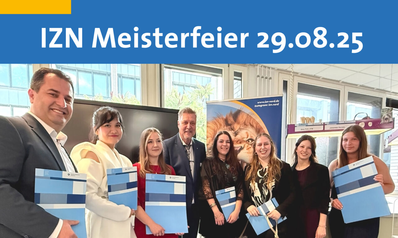 Der Geschäftsführer des IZN und Meisterkurs-Absolvent*innen freuen sich über die bestandenen Meisterprüfungen.